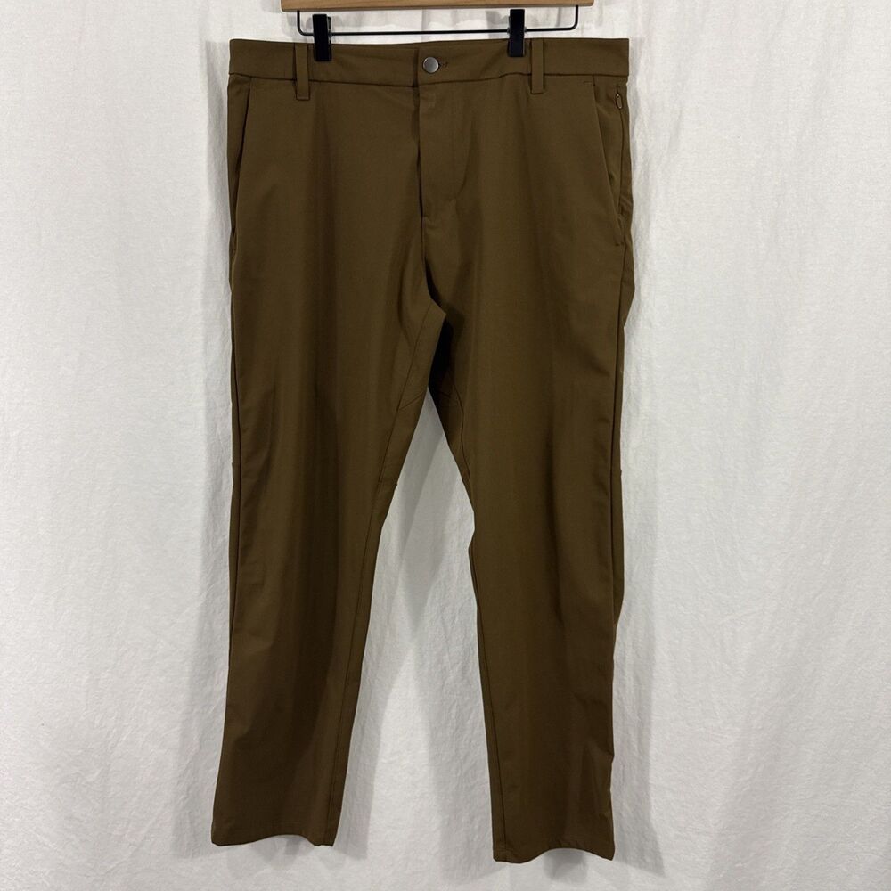 Lululemon Mens Commission Classic 30" Warpstreme Brown Pants Sz 35 Golf Preppy